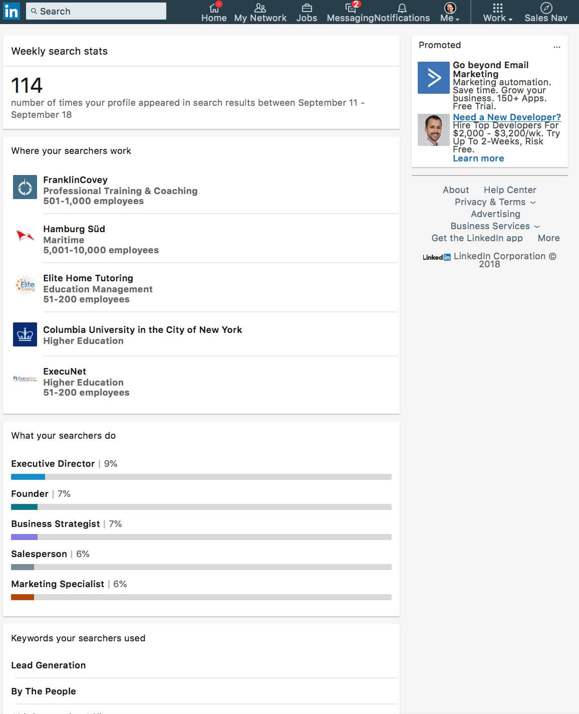 What does found you via Linkedin Search mean - search appearane example - Zeeko - Linkedin Experts