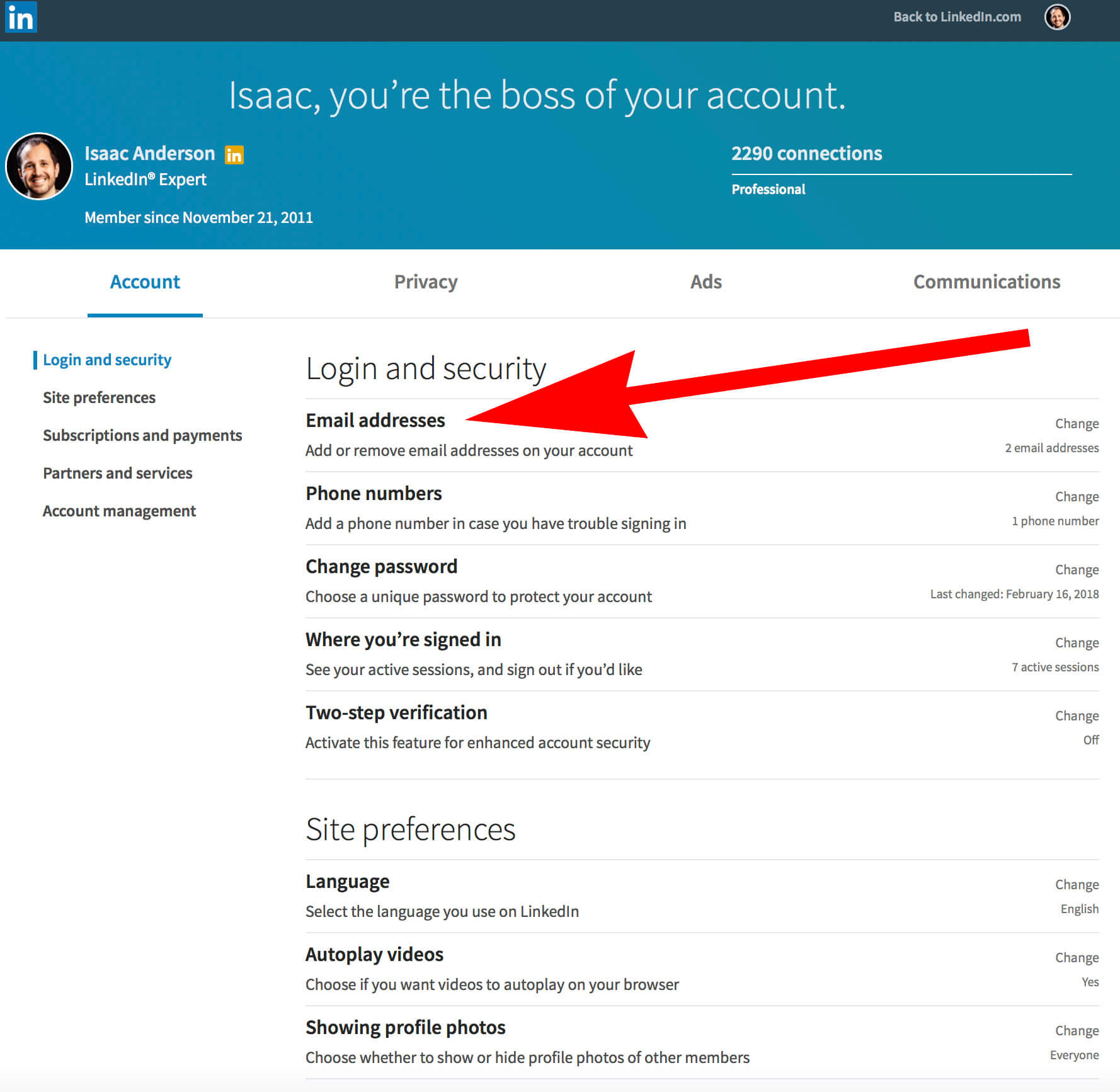 How to change your email on Linkedin - where the setting is located