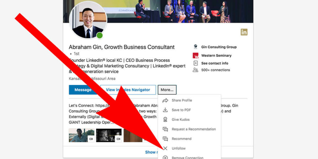 Linkedin how to unfollow someone