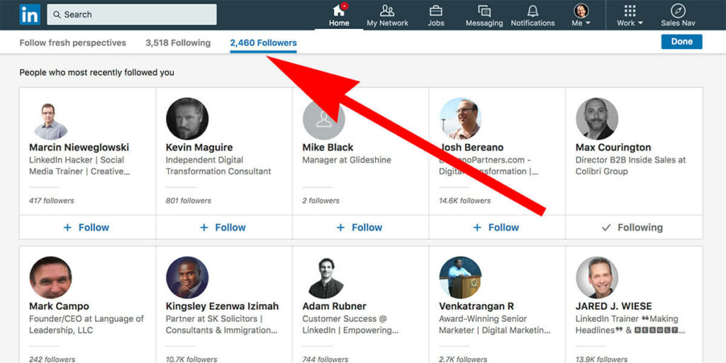 Linkedin see who is following you