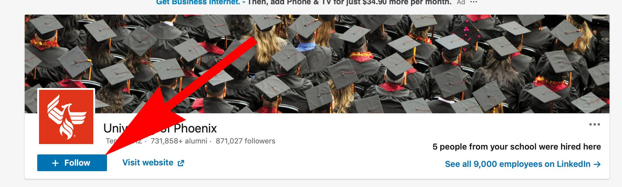 How to add interests on Linkedin - Following a university