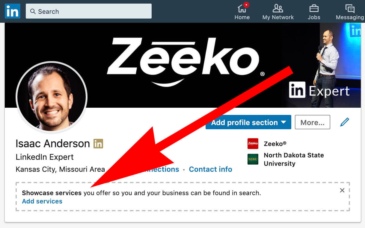 Linkedin Add Business Services - where it's at on your Linkedin Profile