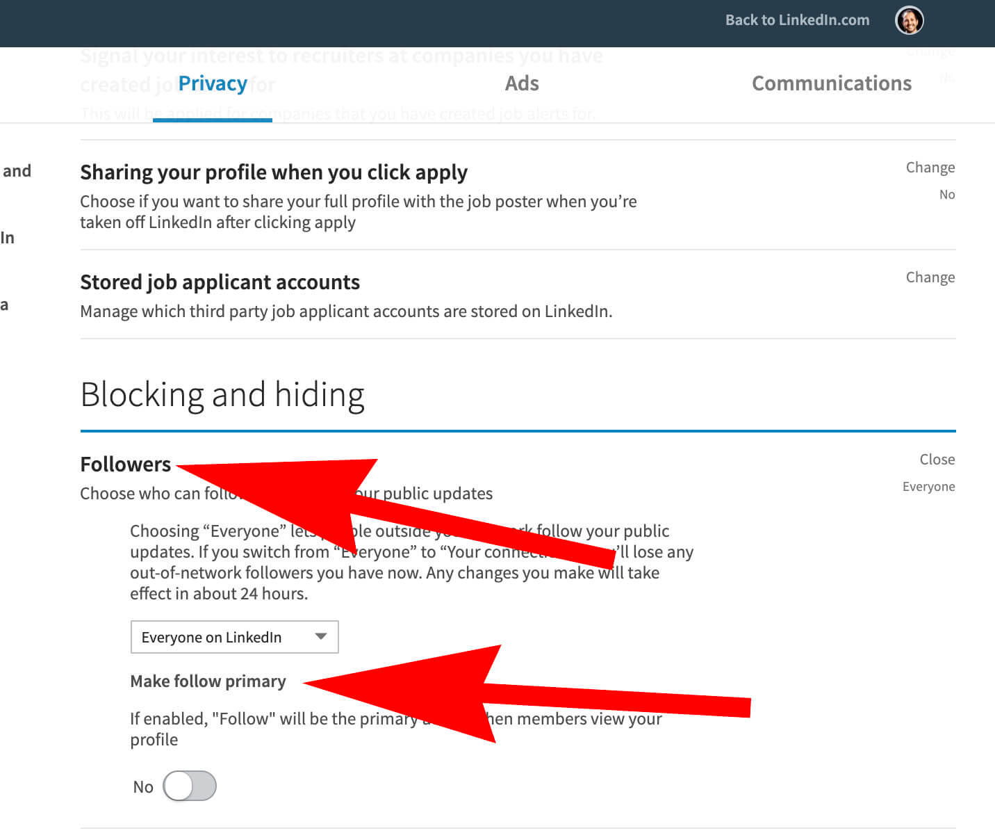 how to change connect button to follow on Linkedin - default view
