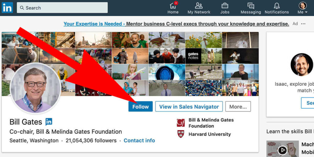 how to change connet button to follow on Linkedin - what it looks likea