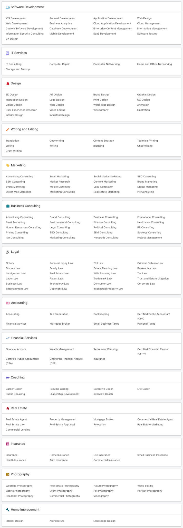 Linkedin Profinder All Service Categories