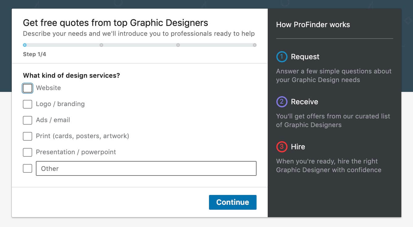 LInkedin Profinder - Submitting A Project To Receive Proposals - Choose Your Service subcategory 