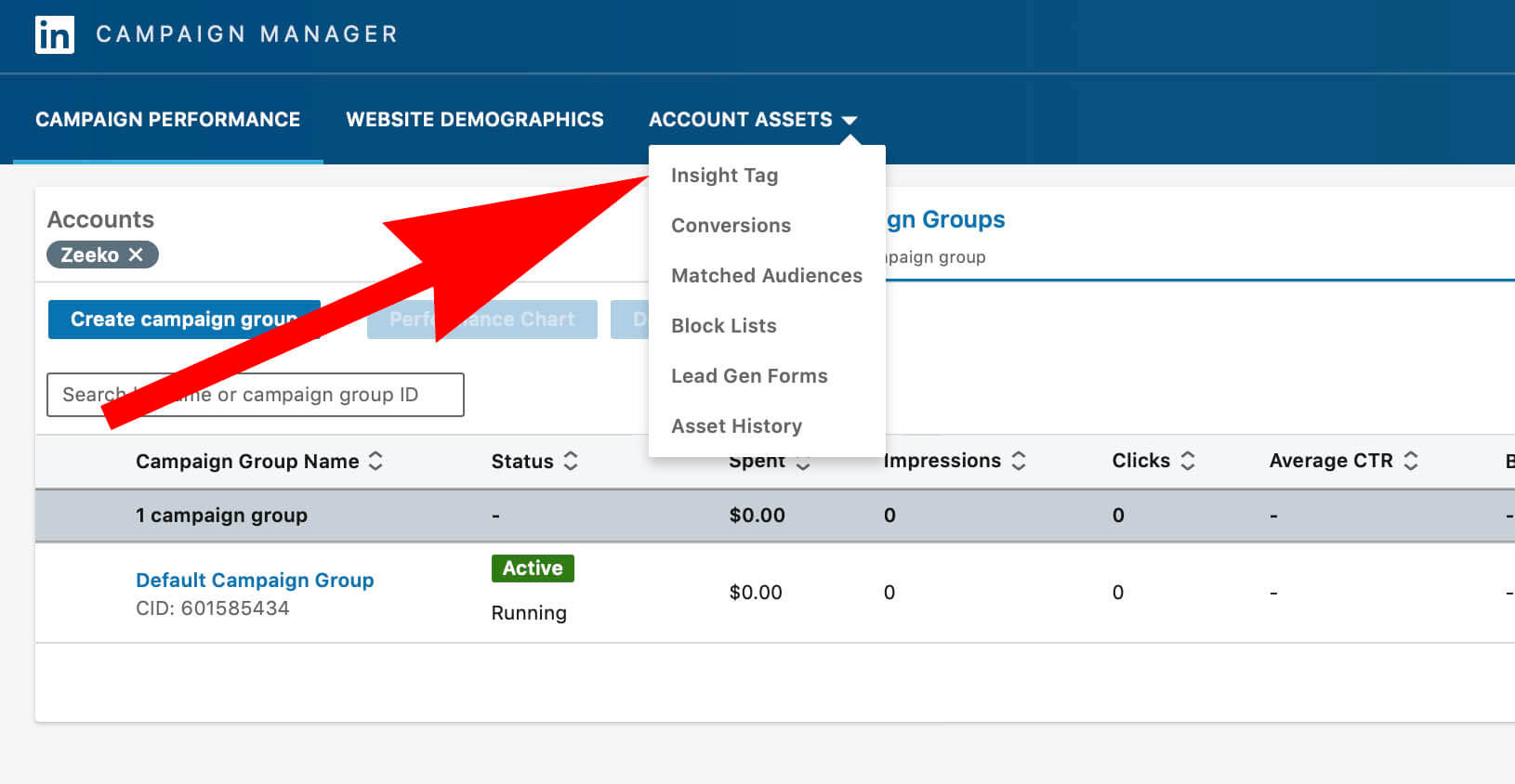 How to install the Linkedin Audience Inisghts Tag - click insight tag