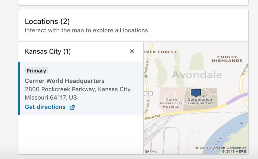 Linkedin company pages use Bing Maps 
