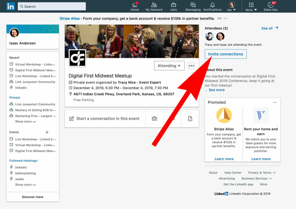 Invite connections to Linkedin event