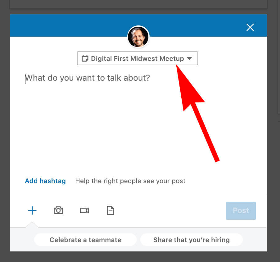 Sharing content in linkedin event