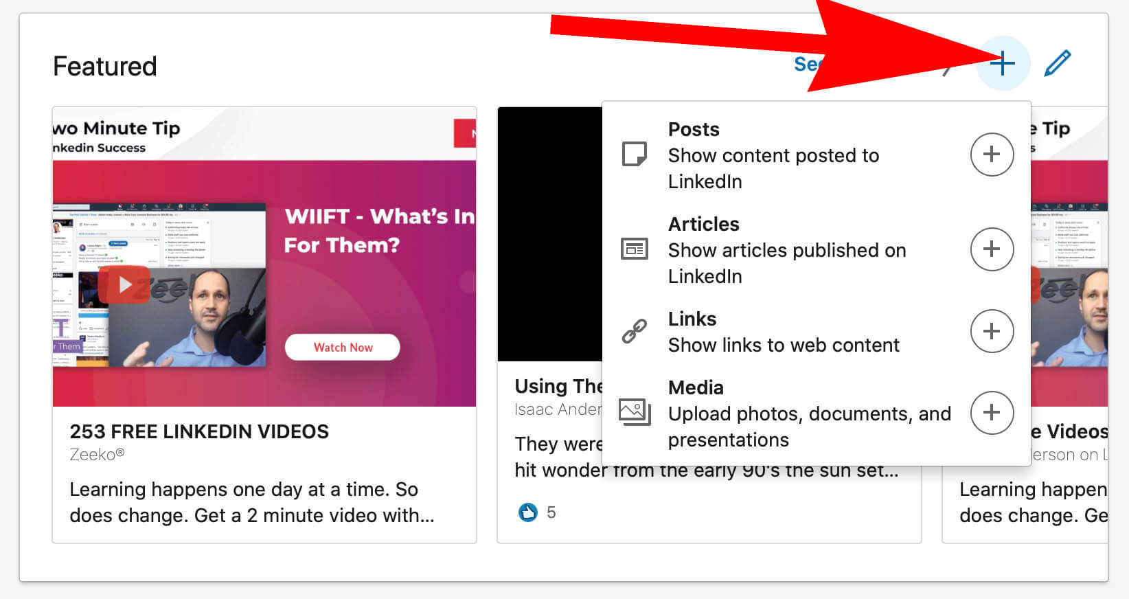 How To Add Featured Content and Images To a Linked Profile - adding featured content options
