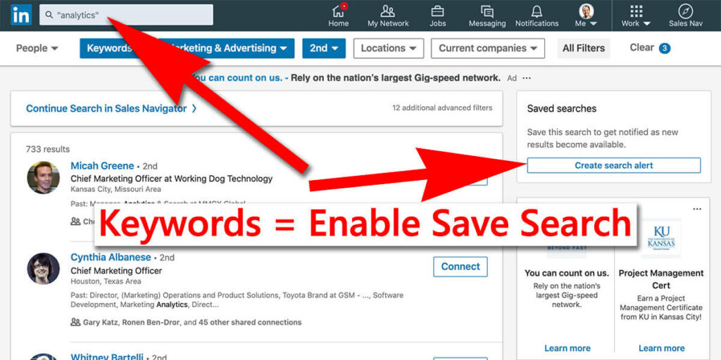Linkedin saving searches on a free account - featured image