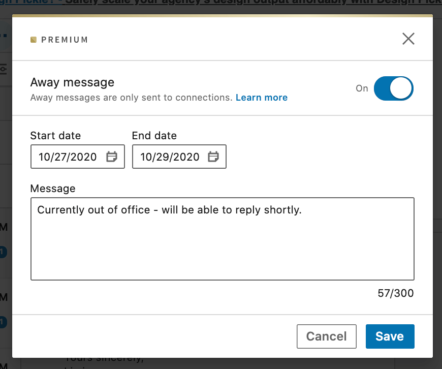 Linkedin how to set away message on desktop 2 - seet away date and message