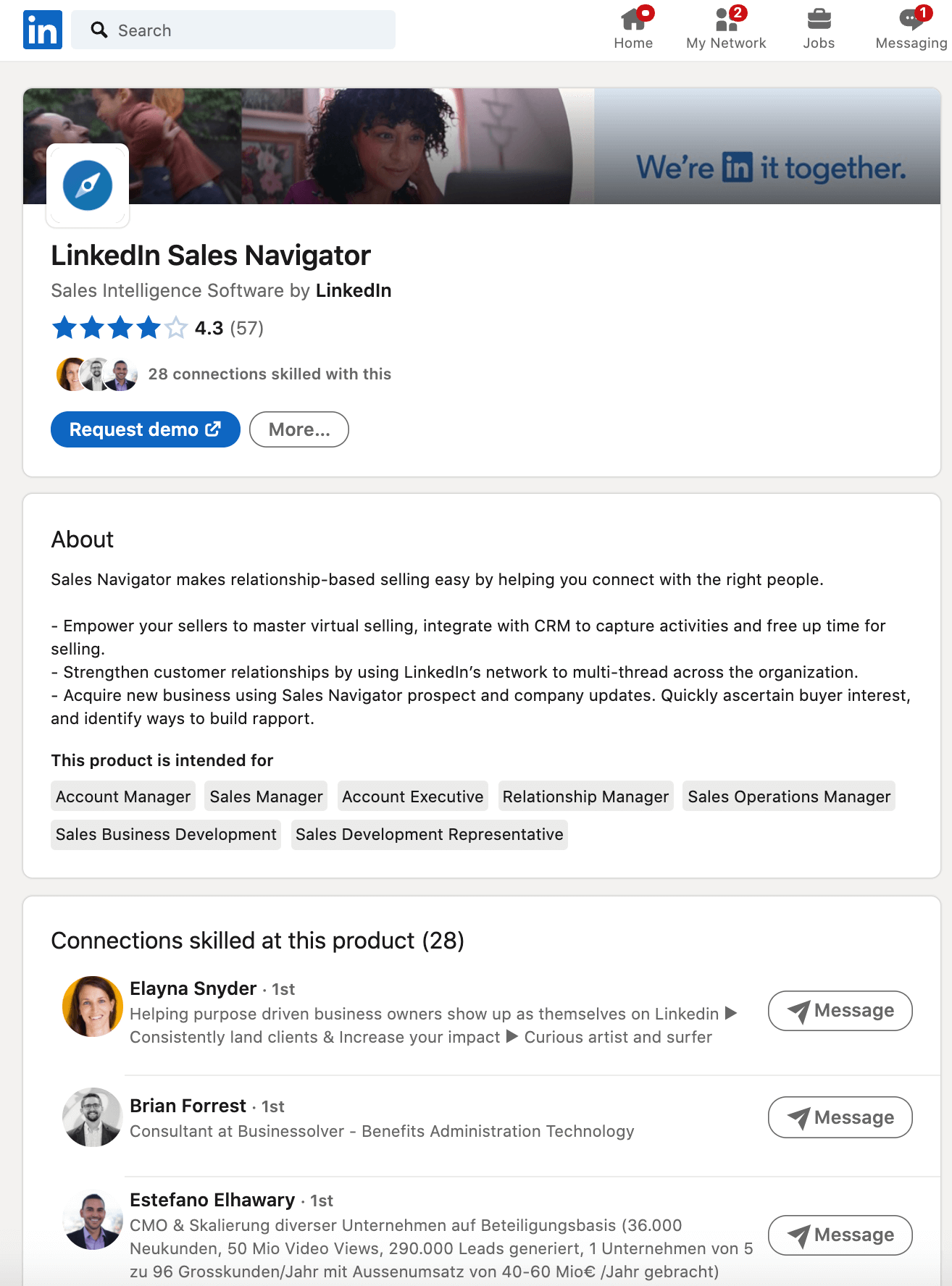 Linkedin Product Pages & Product Reviews - product page