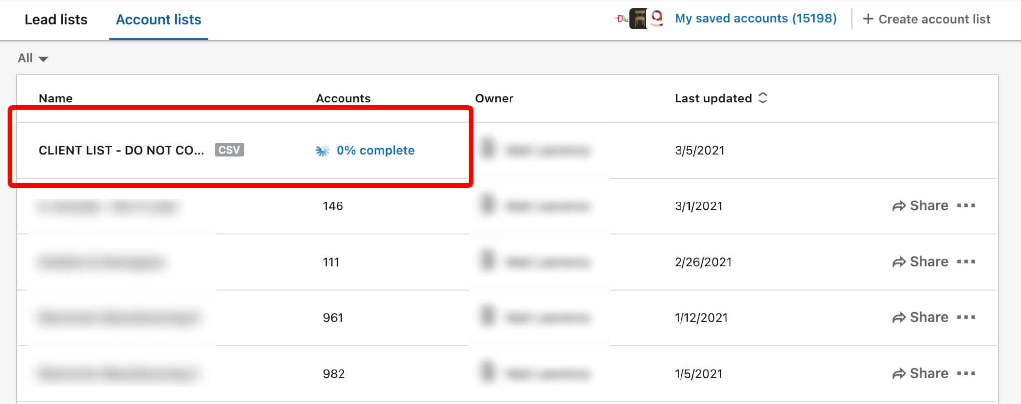 Linkedin Import Accounts As CSV - wait for Linkedin to find the companies