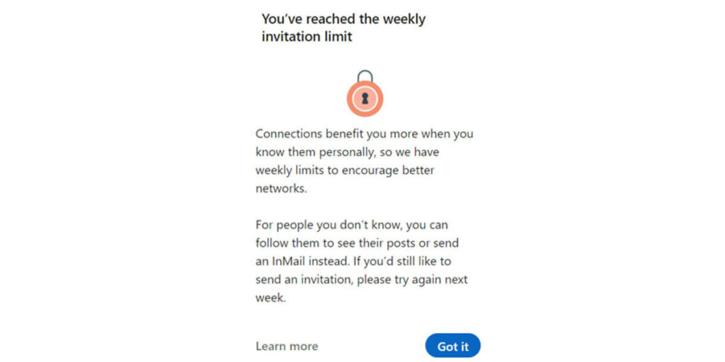 You've reached the weekly invitation limit on Linkedin Abound Social