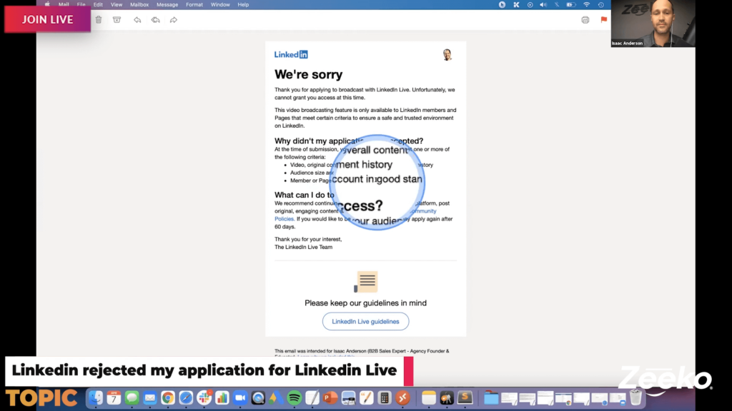Linkedin Rejected My Application For Linkedin Live